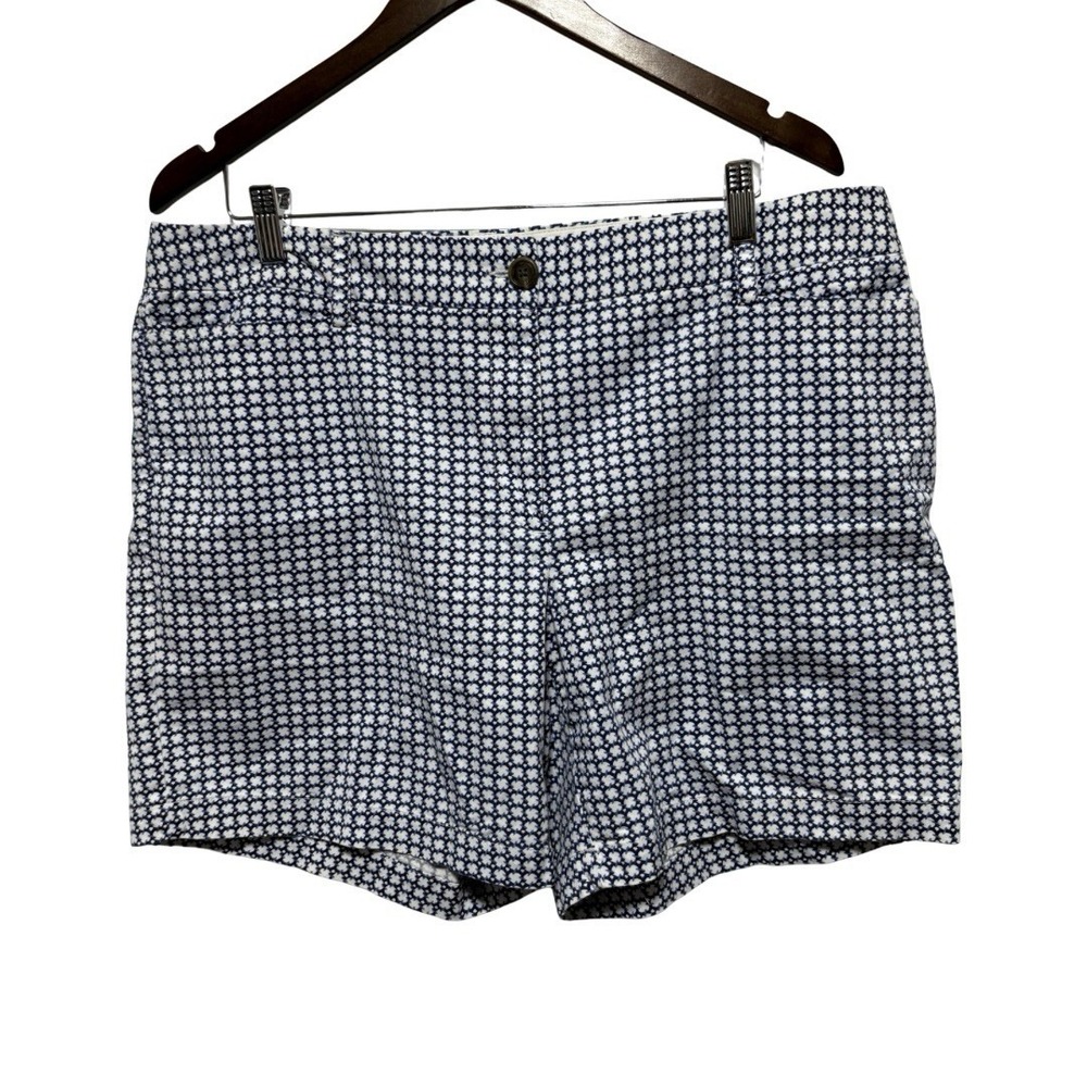 Lands End Shorts Womens 16 Fit 2 Blue Geometric Preppy Inseam 7 Stretch Chino